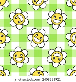 Laughing hippie chamomiles vector seamless pattern. Best for textile, wallpapers, home decoration, wrapping paper, package and web design.