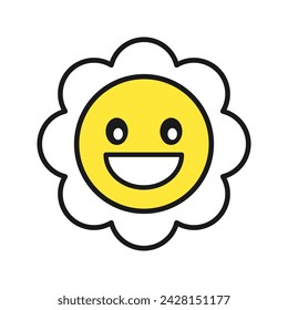 Laughing hippie flower flat outline illustration.