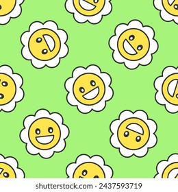 Laughing hippie flowers vector seamless pattern. Best for textile, wallpapers, home decoration, wrapping paper, package and web design.