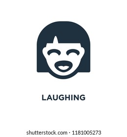Laughing icon. Black filled vector illustration. Laughing symbol on white background. Can be used in web and mobile.