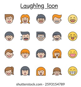 Laughing icon set in color line style