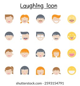 Laughing icon set in flat color style