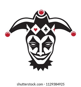 Laughing joker head. Jester. Buffoon. for your design, vector illustration