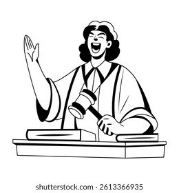 Laughing judge character illustration in glyph style 
