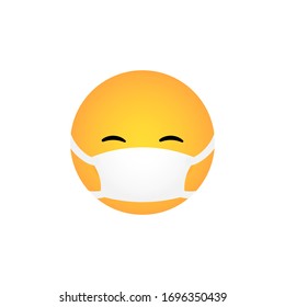 laughing Kawaii emoticon with medical mask isolated on white background. Corona virus protection concept. Emoji flat design for social media chat, web, infographics, apps. Vector illustration