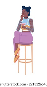 Laughing lady with glass of wine semi flat color vector character. Editable figure. Full body person on white. Partying simple cartoon style illustration for web graphic design and animation