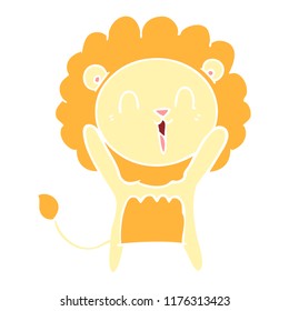 laughing lion flat color style cartoon