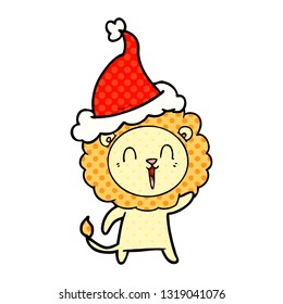 caricatura de caricatura dibujada a mano de un león ilustrando un sombrero santa que lleva puesto