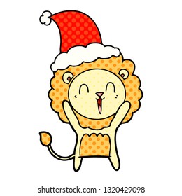 caricatura de caricatura dibujada a mano de un león ilustrando un sombrero santa que lleva puesto