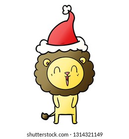 laughing lion hand drawn gradient cartoon of a wearing santa hat