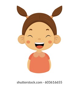 Laughing Little Girl Flat Cartoon Portrait Emoji Icon With Emotional Facial Expression