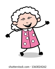 Laughing Loudly - Old Cartoon Granny Vector Illustration