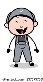Laughing Loudly - Retro Repairman Cartoon Worker Vector Illustration
