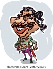 Laughing man with pencil as a sword