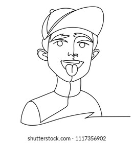 Laughing Man Portrait One Line Art. Happy Male Facial Expression. Hand Drawn Linear Man Silhouette. Vector illustration