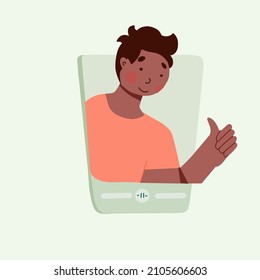 Laughing man showing thumbs up. Funny vector illustration.