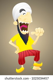 laughing man wearing white turban illustration