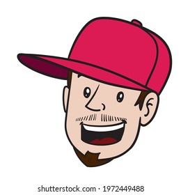laughing man's head with red cap. comic avatar.