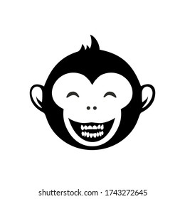 Laughing Monkey Head Cartoon Icon Monochrome. Cheerful Character Vector