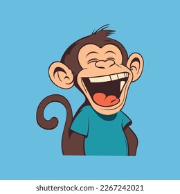 Laughing monkey illustration in cartoon style with isolated