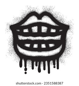 Laughing mouth graffiti with black spray paint