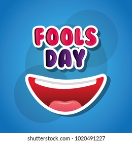 laughing mouth happy april fools day card blue background