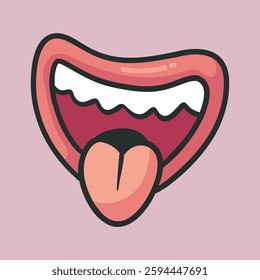 laughing mouth with outline flat vector design