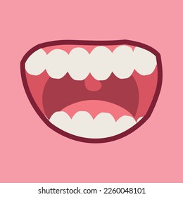 Laughing mouth with teeth on pink background