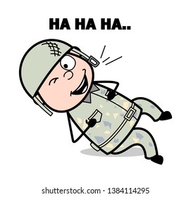 Laughing on Joke - Cute Army Man Cartoon Soldier Vector Illustration