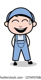 Laughing on Joke - Retro Repairman Cartoon Worker Vector Illustration