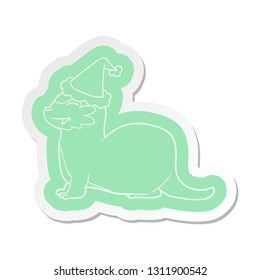 laughing otter quirky cartoon  sticker of a wearing santa hat