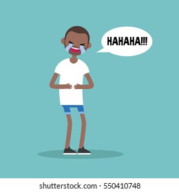 laughing out loud black man / flat vector editable illustration