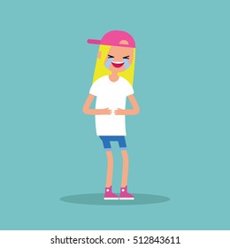 laughing out loud blond girl / flat vector editable illustration