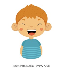 Laughing Out Loud Cute Small Boy With Big Ears In Blue T-shirt, Emoji Portrait Of A Male Child With Emotional Facial Expression