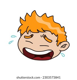 Laughing out loud kid head cartoon  hilariously funny laugh  isolated white background 