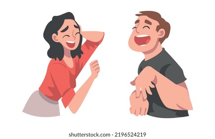 Laughing Out Loud Man and Woman Character Feeling Amused and Full of Fun Vector Set