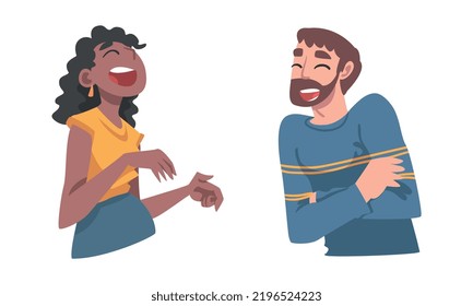 Laughing Out Loud Man and Woman Character Feeling Amused and Full of Fun Vector Set