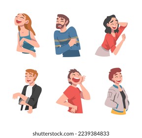 Laughing Out Loud Man and Woman Character Feeling Amused and Full of Fun Vector Set