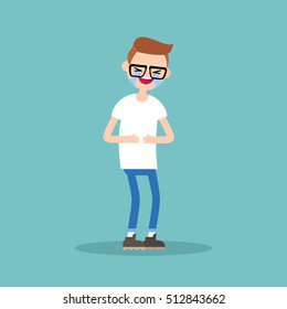 laughing out loud nerd boy / flat vector editable illustration