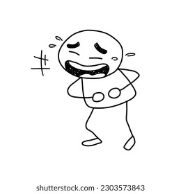 Laughing out loud stick figure, a hand drawn doodle of a stick figure laughing out loud, isolated on white background.