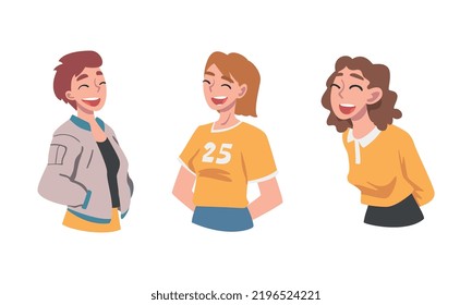 Laughing Out Loud Woman Character Feeling Amused and Full of Fun Vector Set