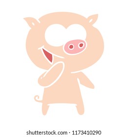 laughing pig flat color style cartoon