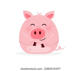 Laughing pig on white background. Design of a funny animal character. Vector illustration