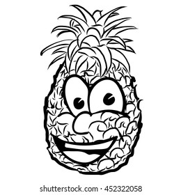 Laughing Pineapple Vector Illustration Fruit. Hand drawn Vector Outline Sketches. Useful for any kind of advertising in web and print.