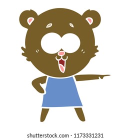 caricatura de estilo de color plano de osito de peluche apuntando a la risa