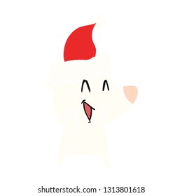 laughing polar bear hand drawn flat color illustration of a wearing santa hat