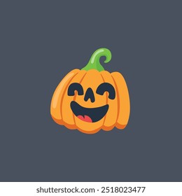 laughing pumpkin head in flat vector design.