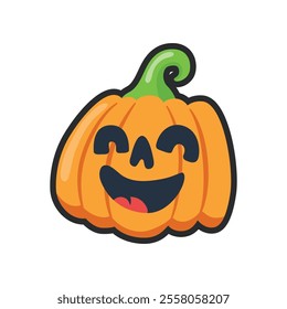 laughing pumpkin head with outline in flat vector design.