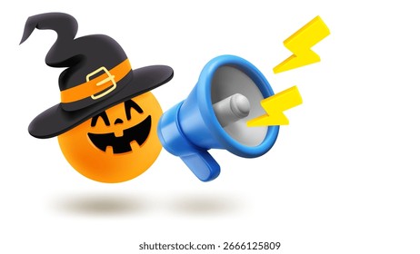Rindo de abóbora com alto-falante e chapéu. ilustração de vetor 3d