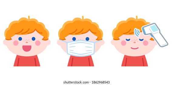Laughing, Putting on a Mask, Taking a Temperature, Boy Set. No contour line